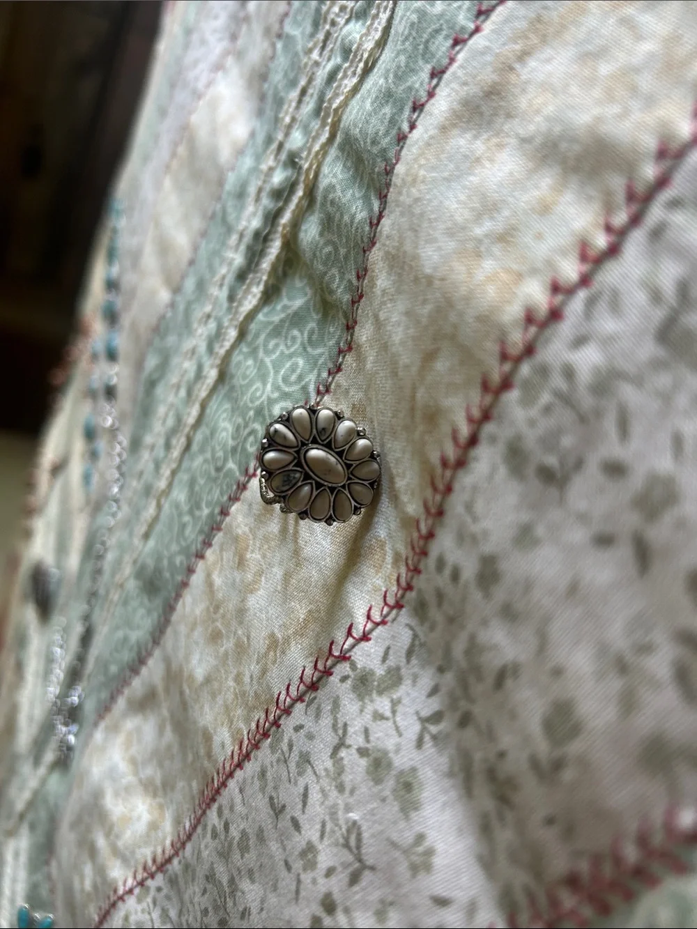 Floral Cluster Faux White Buffalo Adjustable Silver Tone Ring